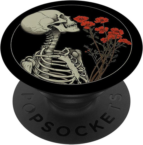 Skull Floral Gothic Flowers Bouquet Dark Wildflowers Art PopSockets Standard PopGrip