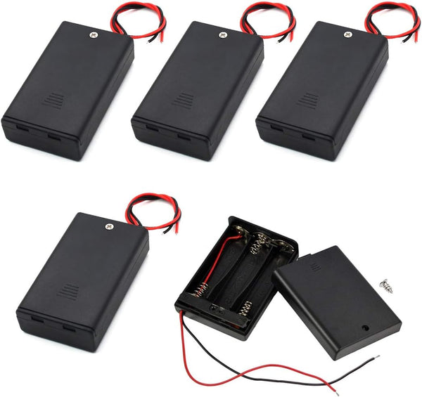 OLIREXD 5 Pack 3AA Battery Holder with ON/Off Switch, 3 Slots, Storage Box with Wire Leads, Screw Cap Case
