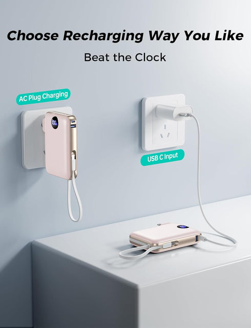 Sucrosey 10000mAh 4 22.5W Pack 17/16/15/14, Portable Charger with Built-in Cables & Wall Plug, Power Bank, Outputs USB