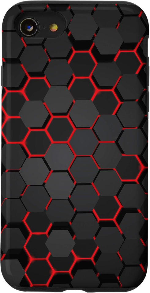 Cool Red and Black Geometric Hexagon Phone Case for iPhone SE (2020), 7, and 8. Stylish protection for your device!