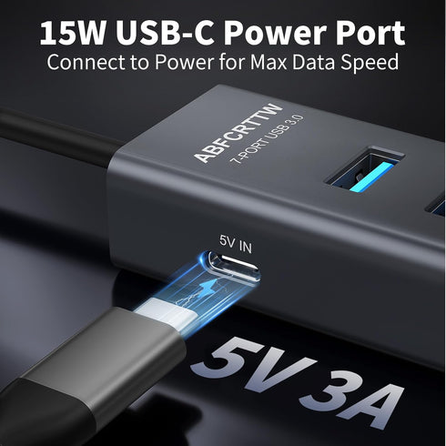 ABFCRTTW 4Ft 7-Port 3.0 4 3 5Gbps USB Hub for Desktop, USB-A & USB-C Ports Aluminium USB Extender Hub, USB Splitter