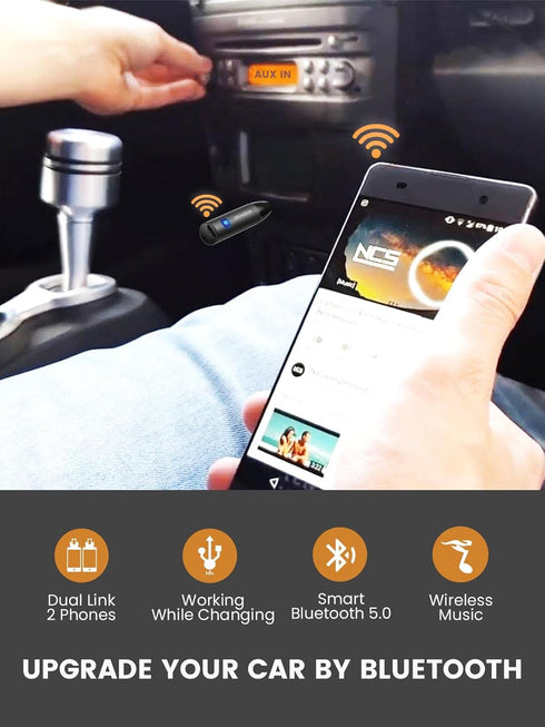 3.5mm Bluetooth Aux Adapter for Car - Maedhawk Stylish Bluetooth 5.0 Receiver with Noise Cancelling and Headphone Jack