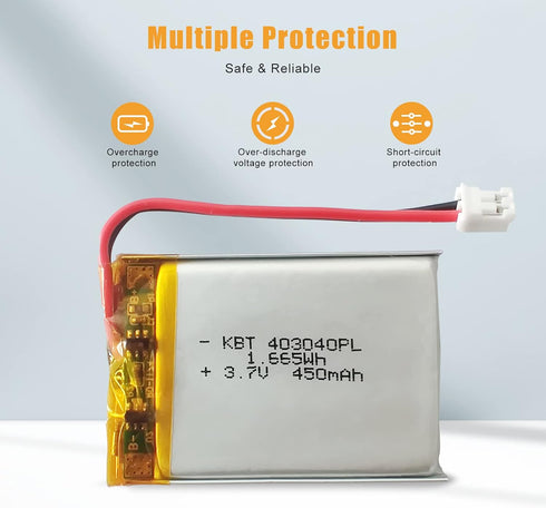 KBT KEEP BETTER TECH 3.7V 450mAh 403040 2.0 2Pack KBT Li-Polymer Battery: Rechargeable Li-ion Batteries Replacement