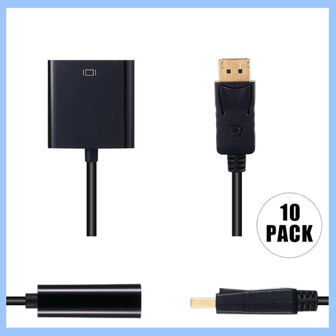 Yunsailing 10 Pack DisplayPort to VGA Adapters, Gold Plated, Compatible with Laptop, Monitor, PC, Projector (Black)