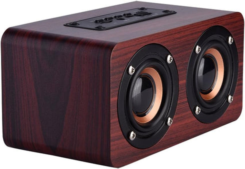 PUSOKEI Mini Bluetooth 4.2 Speaker, Wooden Stereo Loudspeakers, Portable Rechargeable Music Speakers with 3.5mm Input