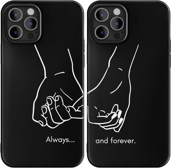 Black Matching Phone Cases for iPhone 14 Pro Max 6.7 inch, Couples Holding Hands Cover, Cute Always and Forever,