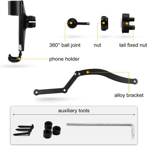 KUNGKIC for Mini R50 R52 R53 Hatch Auto Phone Holder, Aluminum Car Cradle, Rotatable Clip, Foldable Cell Phone Cradle