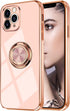 Omorro Pink iPhone 11 Pro Case - Built-in Rotation Ring Kickstand Cover with Luxury Shiny Plating Rose Gold Edge