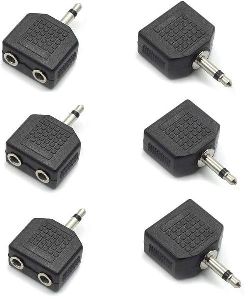 3.5mm Mono Male to Dual 3.5mm Female Mono Audio Y Splitter - Microphone Converter Headphone Adapter Connector - 6 Pcs