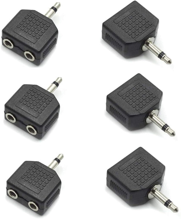 3.5mm Mono Male to Dual 3.5mm Female Mono Audio Y Splitter - Microphone Converter Headphone Adapter Connector - 6 Pcs
