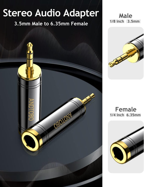 ANDTOBO 3.5mm Male to 1/4'' Female Stereo Pure Copper Headphone Adapter,3.5mm(1/8'') Plug Male to 6.35mm (1/4'') Jack Female Stereo Adapter for Headphone, Amp Adapte, Black 1-Pack