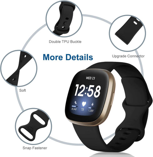 Dirrelo Bands for Fitbit Versa 3 & Sense, 4-Pack Replacement TPU Sport Wristbands for Men Women (Black Dark Blue Indigo