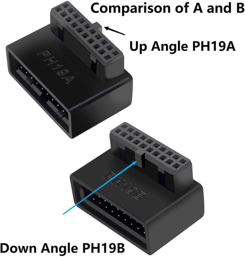 USB 3.0 90 Degree Motherboard Adapter, 19 Pin/20 Pin Male to Female Extension Adapter L Turn Right Angle Socket for