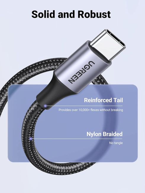 UGREEN USB to USB C Cable, 1.6FT Fast Charging Braided Cord for iPhone 15, Samsung Galaxy S24/S23, Pixel 8/7, CarPlay.