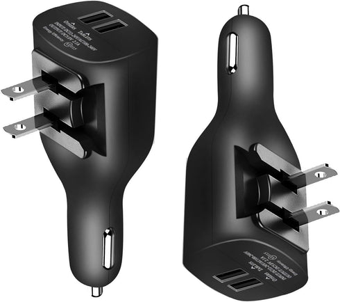 NDLBS 2Pack USB Car Charger, 2-in-1 Portable USB Car Charger with Foldable Plug for iPhone X XR XS 7 8 Plus