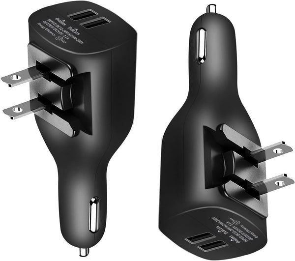 NDLBS 2Pack USB Car Charger, 2-in-1 Portable USB Car Charger with Foldable Plug for iPhone X XR XS 7 8 Plus