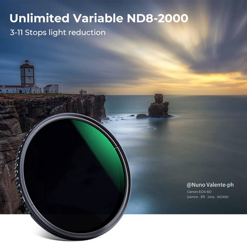 K&F Concept 62mm Variable Neutral Density Lens Filter ND8-ND2000 (3-11stop) for Camera Lens (D-Series)