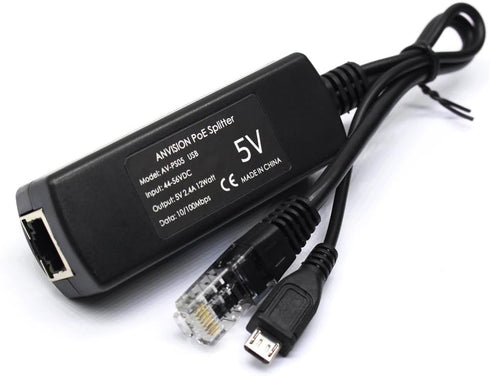 ANVISION Active 48V to 5V 2.4A PoE Splitter Adapter with Micro USB Plug, IEEE 802.3af Compliant for Tablets, Dropcam,