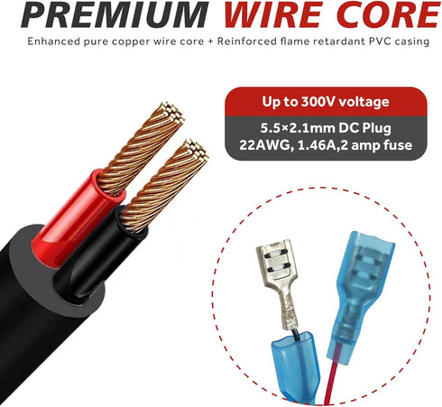 79inch Trail Camera Power Cord, DC External Power Cable, 5.5x2.1mm DC Plug for Portable Power Banks and Cameras