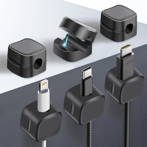 6 Pack Magnetic Cable Clip, Under Desk Cable Management, Adhesive Cord Clip Storage Box for Home Desk Phone Car Wall