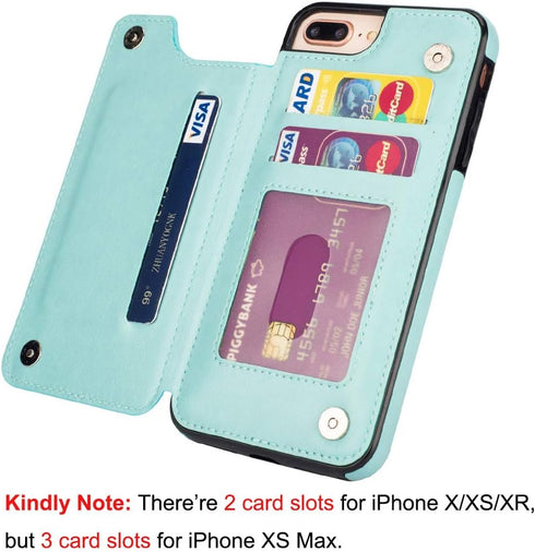 UEEBAI Case for iPhone XR, Luxury PU Leather Case with Card Slots, Stand Function, Butterfly Flower Pattern, Mint Green