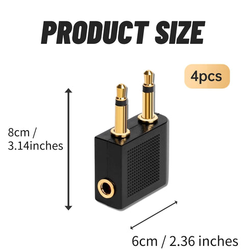 4 Pack Airplane Headphone Adapter, 3.5mm Male to 3.5mm Female Gold Plated Aircraft Headset/Earphone Adapter for in-Flight Entertainment System