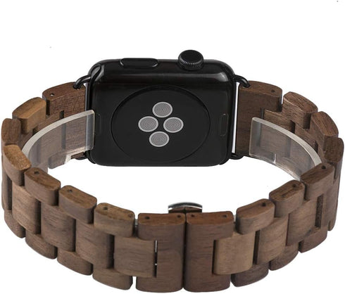 Wooden Watch Band for Apple Watch, Natural Hardwood Strap for iWatch Series 1-8, Walnut (42/44/45mm)