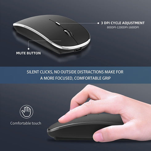 Wireless Mouse Chargeable Portable Silent USB and Type-C Dual Mode Mouse, 3 Adjustable DPI for Laptop, Mac, MacBook,