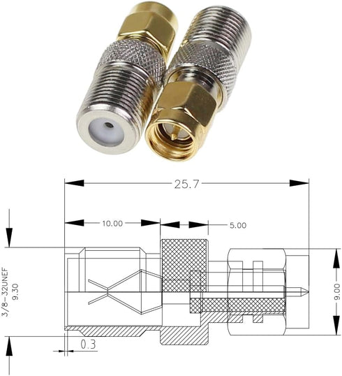 F Type to SMA Male Female Coax Connector Coaxial Adapter - 2 Sets, 6 Pcs