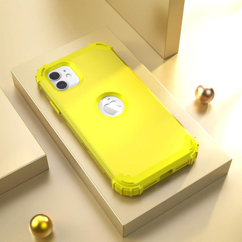 IDweel for iPhone 11 Case with Screen Protector(Tempered Glass), Hybrid 3 in 1 Shockproof Slim Fit Heavy Duty Protection Hard PC Cover Soft Silicone Bumper Full Body Case,Yellow