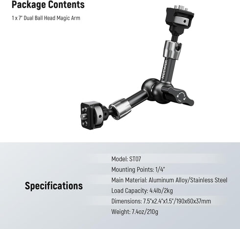 NEEWER 7" Articulating Magic Arm with 360° Ball Heads for ARRI, Camera Monitor Mount with 1/4" Screws