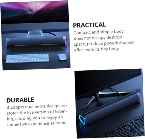 Gatuida 3D Wired Soundbar Speakers for Desktop Black Surround Sound Audio System Dual Drivers USB Powered Compatible
