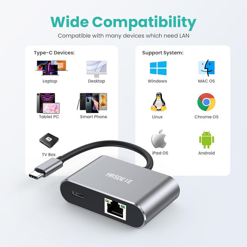 USB C Gigabit Ethernet Adapter with 60W Charging Port, 1000 Mbps Ethernet to Type C for MacBook Pro, iPad Air