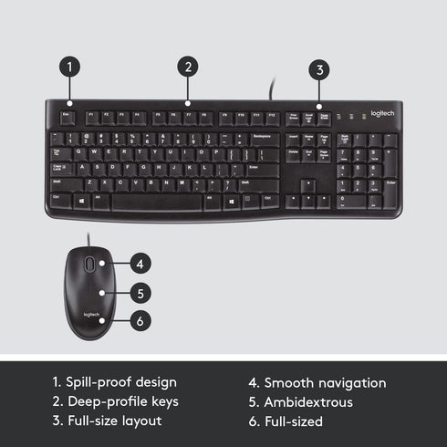Logitech MK120 Wired Keyboard and Mouse Combo for Windows, Black