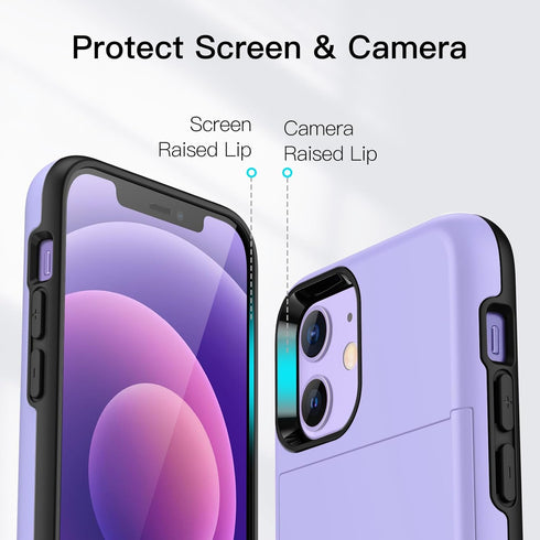 JETech iPhone 12/12 Pro Wallet Case (6.1") - Purple, Dual Layer Shockproof, Card Holder, Sliding Hidden Slot.