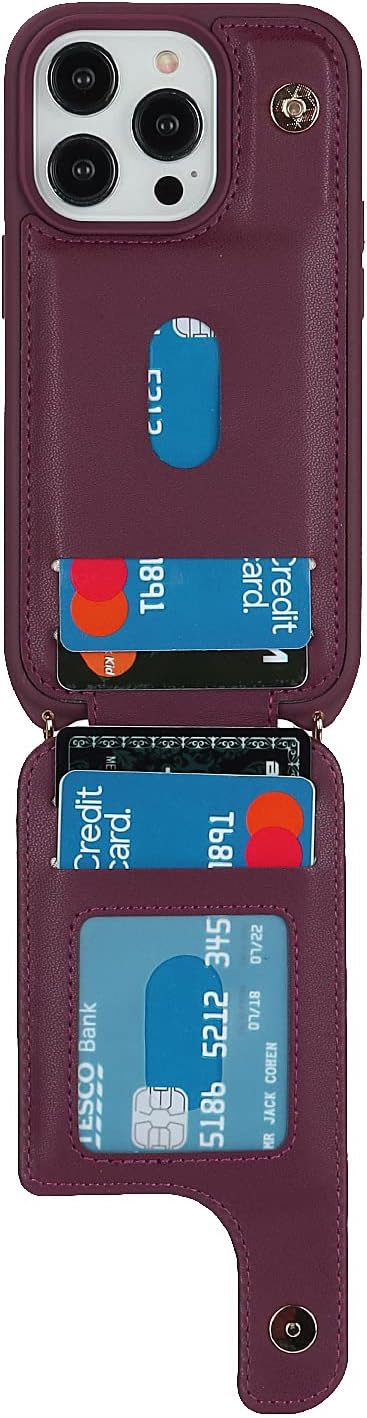iPhone 15 Pro Case with Card Holder for Women, Phone Case with Strap, Crossbody Lanyard, Ring Stand, Cute Wallet 6.1"