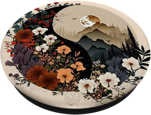 Boho Chic Yin Yang Symbol Floral Forest Nature Mountain Zen PopSockets Standard PopGrip