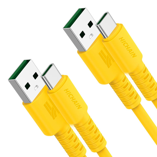 Pack of 2 USB A to USB C Charger Cable, Yellow 4 ft, 100W Type C Fast Charging Cord for Phone Samsung Galaxy Pixel