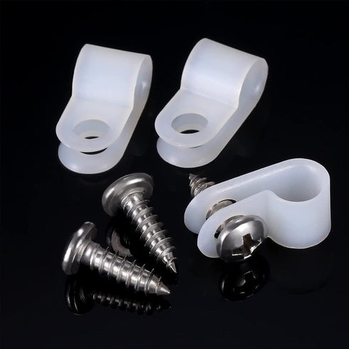 Hicarer 50 Pack R-Type Cable Clip Wire Clamp, White, with 50 Screws for Wire Management