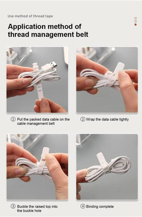 Plastic Cable Management Box, White Cable Management Box with 10 Wire Ties, Clear Power Cord Organizer