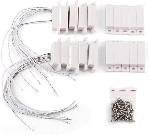 10pcs Max Magnetic Contact Surface Mount Alarm 10W 100V 0.5A for Door Window Security with Lead Wire & 3M Adhesive