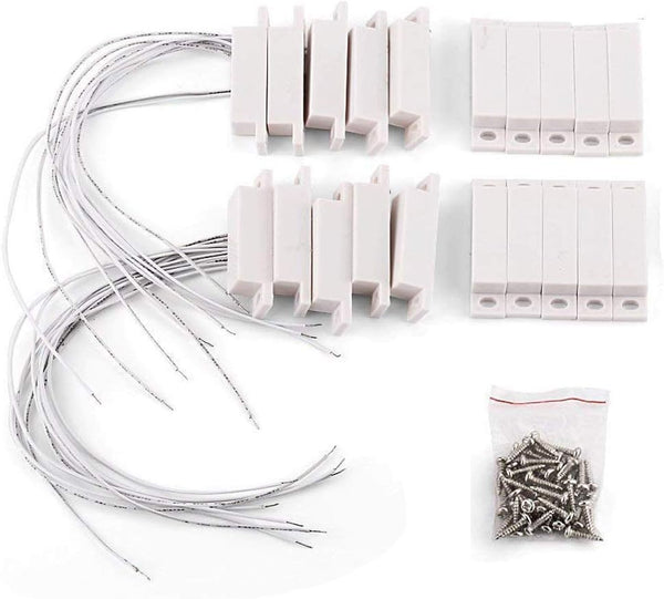 10pcs Max Magnetic Contact Surface Mount Alarm 10W 100V 0.5A for Door Window Security with Lead Wire & 3M Adhesive