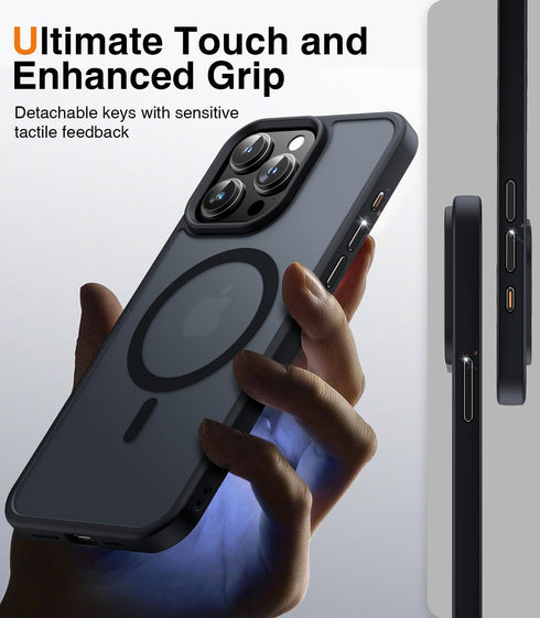 Meifigno Magic Mag Series iPhone 15 Pro Case, Black, Military Grade Protection, MagSafe Compatible, Translucent Matte