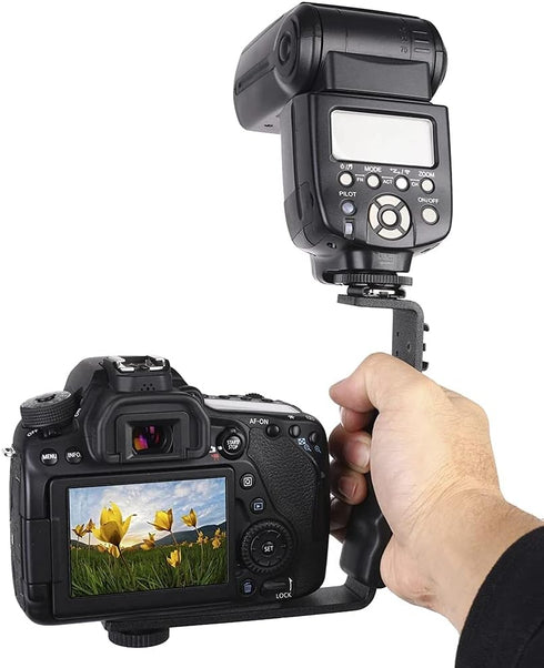 L-Shape Flash Bracket with Dual Flash Cold Shoe Mount, Versatile for Camcorder, Microphone, DSLR