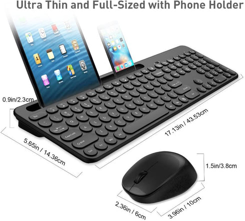 LeadsaiL Wireless Keyboard and Mouse Combo, Full-Sized Computer Keyboard Set with Phone Holder for Windows Laptop