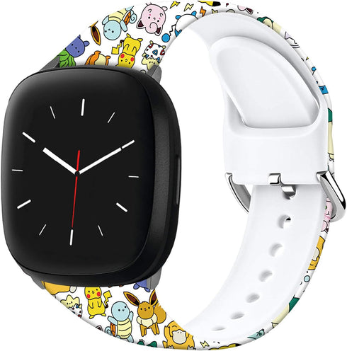 Pikacu Sea Turtle Anime Bands Compatible with Fitbit Sense/Sense 2/Versa 3/Versa 4 Band Fancy Soft Sport Silicone Cartoon Holiday Strap Men Women