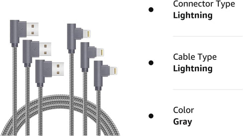 MFi Certified 10FT Lightning iPhone Charger Cord, 90 Degree Fast Data Cable, Nylon Braided, Compatible with iPhone Xs