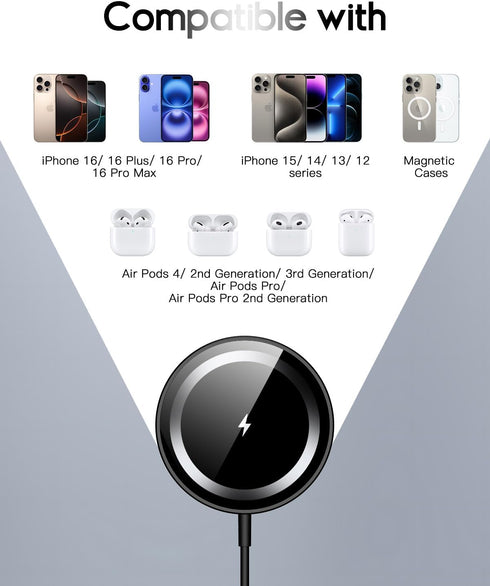 Magnetic Wireless Charger for Magsafe Charger - Made for iPhone 16/16 Pro/16 Pro Max/16 Plus/15/14/13/12 Series, 15W