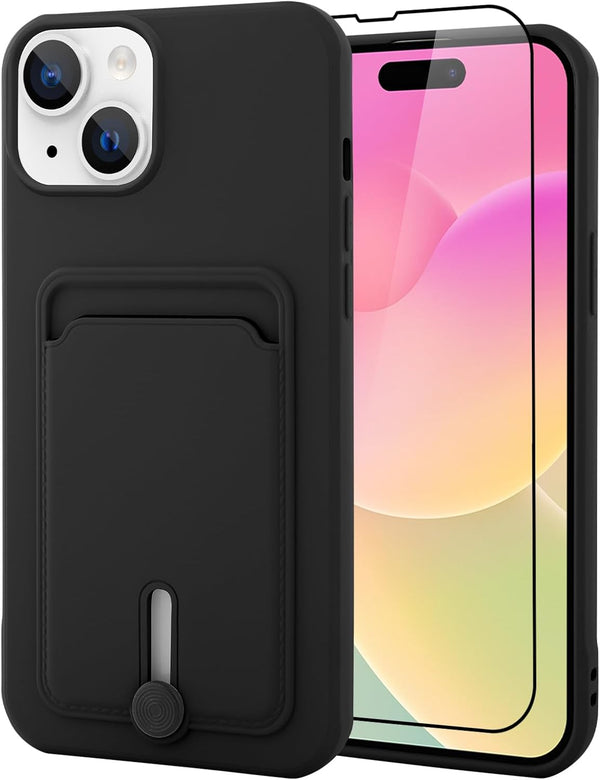 MZELQ TPU Wallet Compatible with iPhone 15 Case 2023, Card Holder Camera Protection Cover + Screen Protector