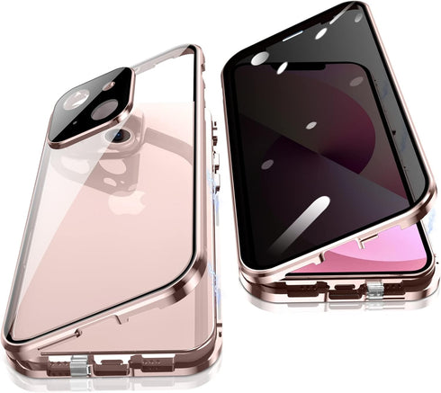 Jonwelsy Anti Peeping Case for iPhone 13, 360 Degree Protection Cover, Privacy Tempered Glass Anti-Spy Case Pink